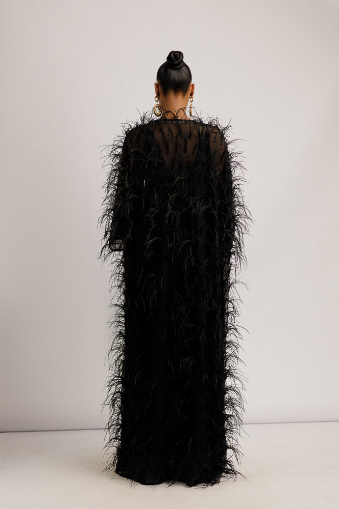 PARIS FEATHERED KIMONO - BLACK