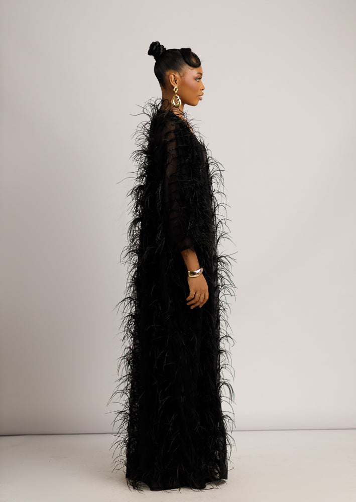 PARIS FEATHERED KIMONO - BLACK