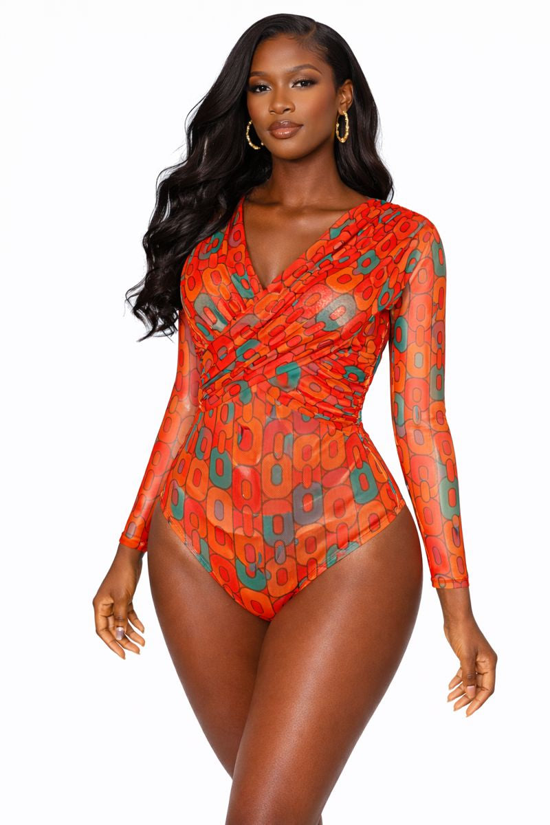 EVE MESH BODYSUIT - ORANGE