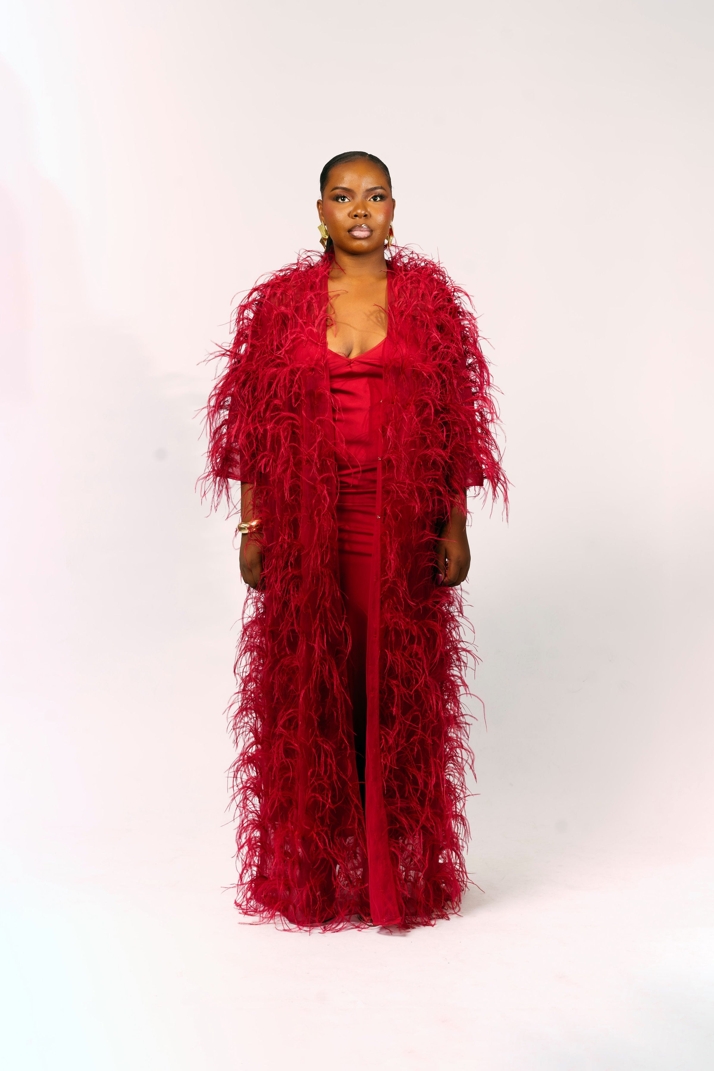 PARIS FEATHERED KIMONO - BURGUNDY