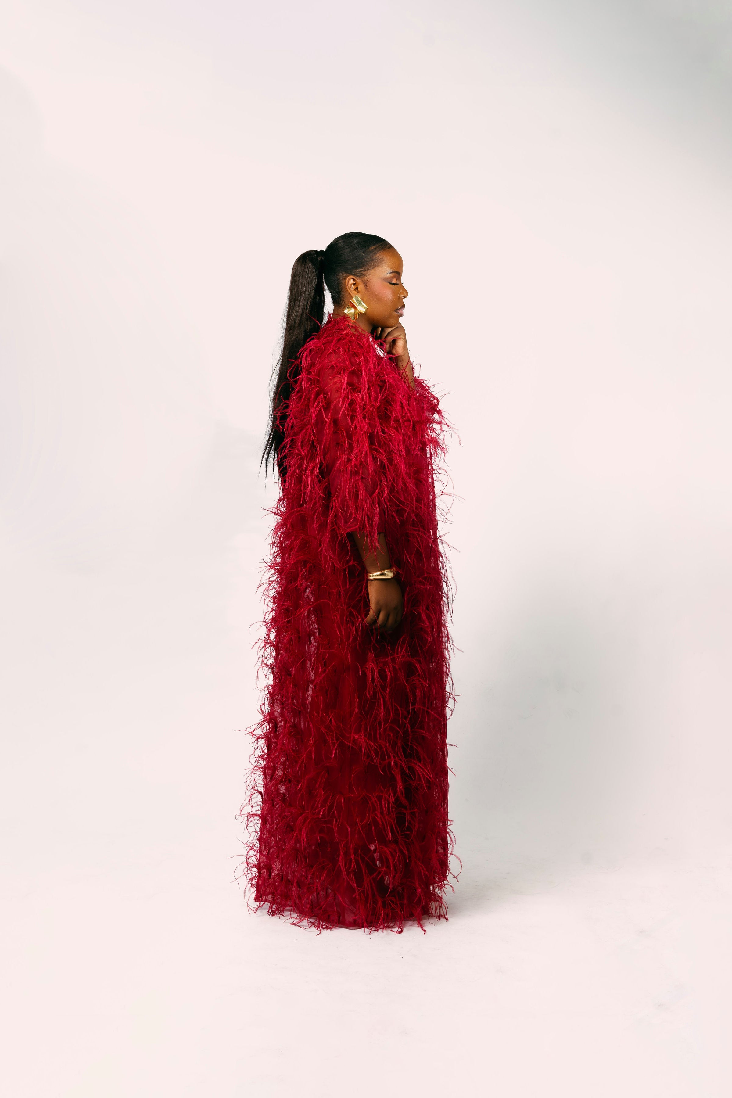 PARIS FEATHERED KIMONO - BURGUNDY