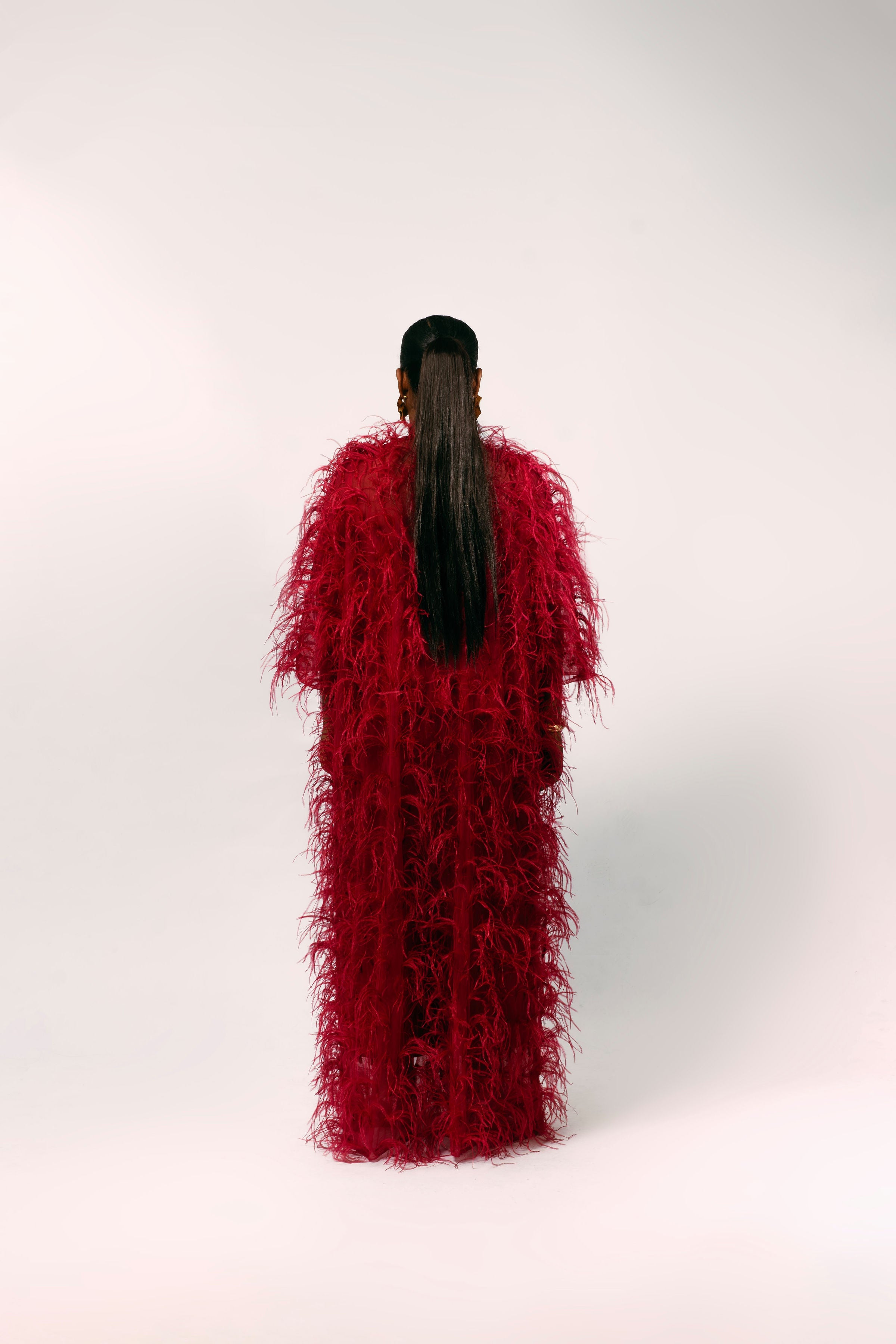PARIS FEATHERED KIMONO - BURGUNDY