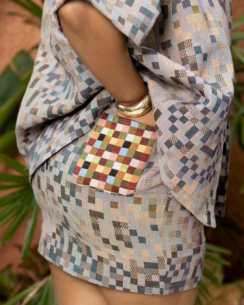 IMANI GRID SKIRT - COPPER