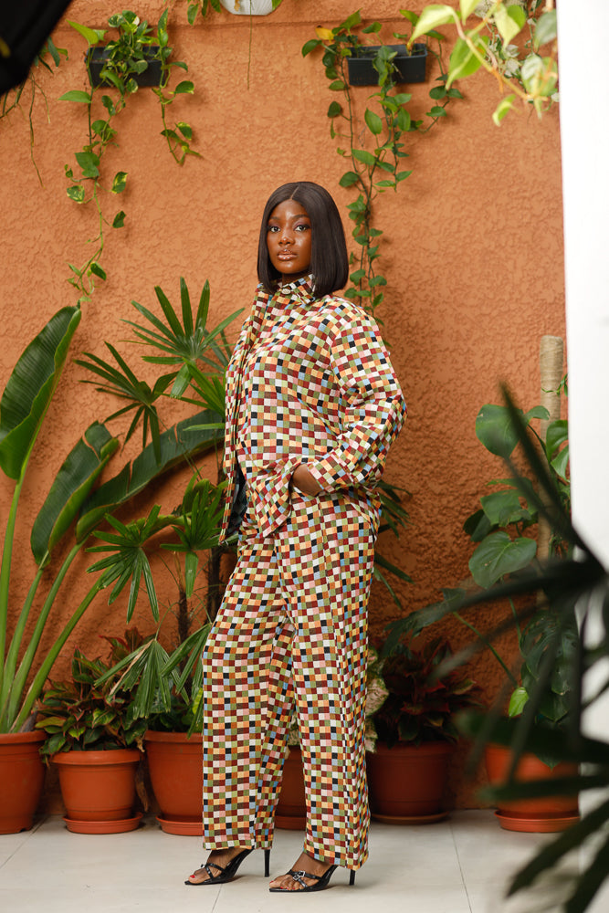 IMANI GRID SHIRT - BURGUNDY