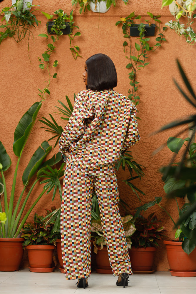 IMANI GRID PANT - BURGUNDY