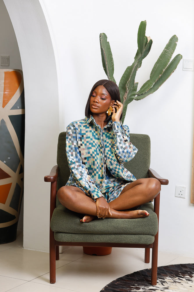 IMANI GRID SHIRT - BLUE