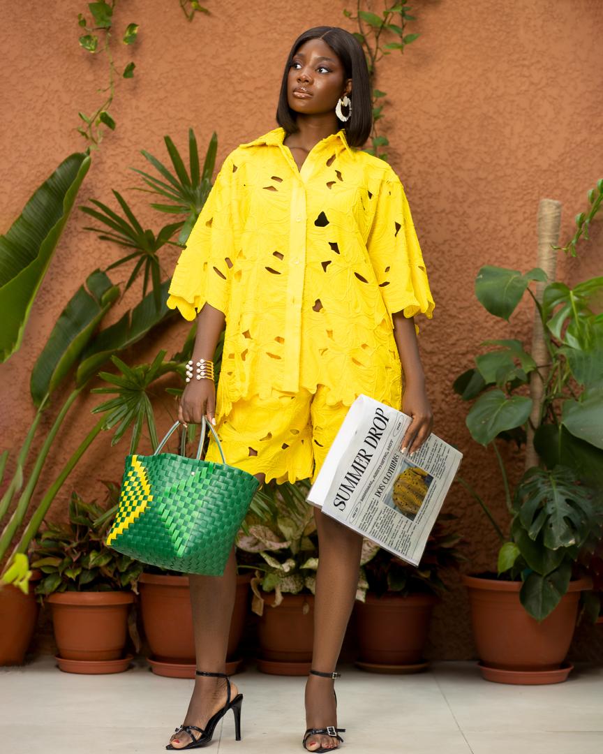 SAFFRON LACEY SHORT SET - YELLOW