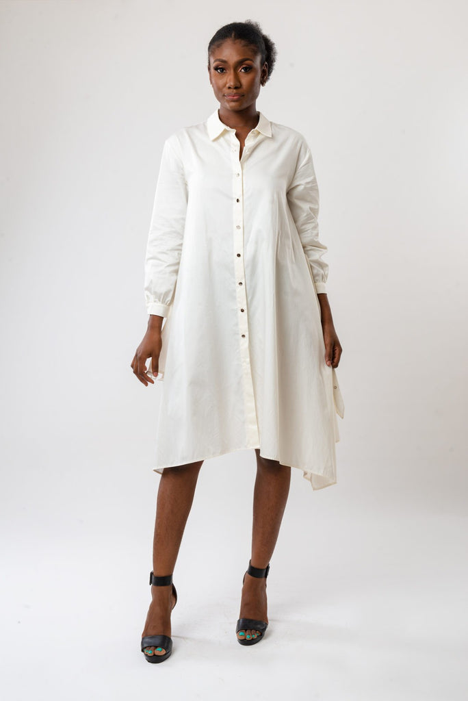 CELINE BELTED DRESS - OFF WHITE